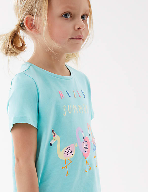 Pure Cotton Flamingo Print T-Shirt (2-7 Yrs)