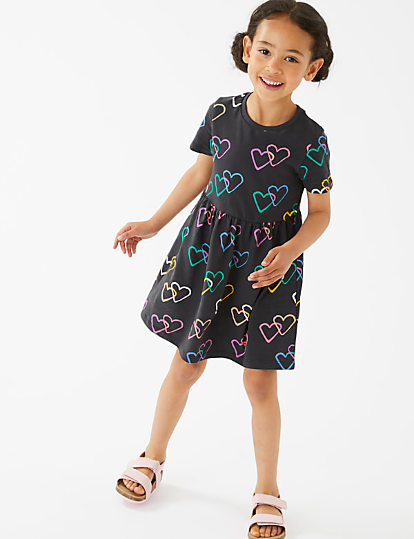 Pure Cotton Heart Print Dress (2-7 Yrs)