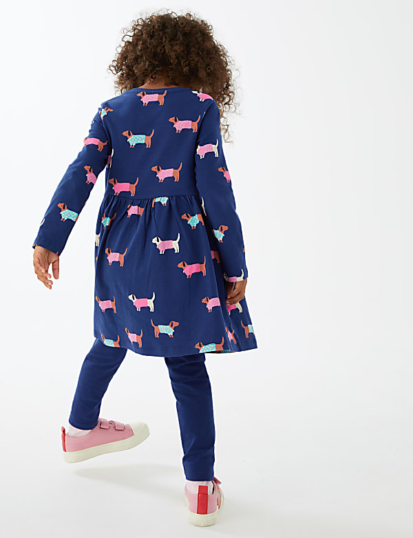 Pure Cotton Sausage Dog Print Dress (2-7 Yrs)