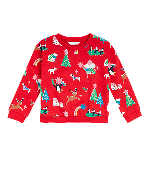 Cotton Rich Christmas Print Sweatshirt