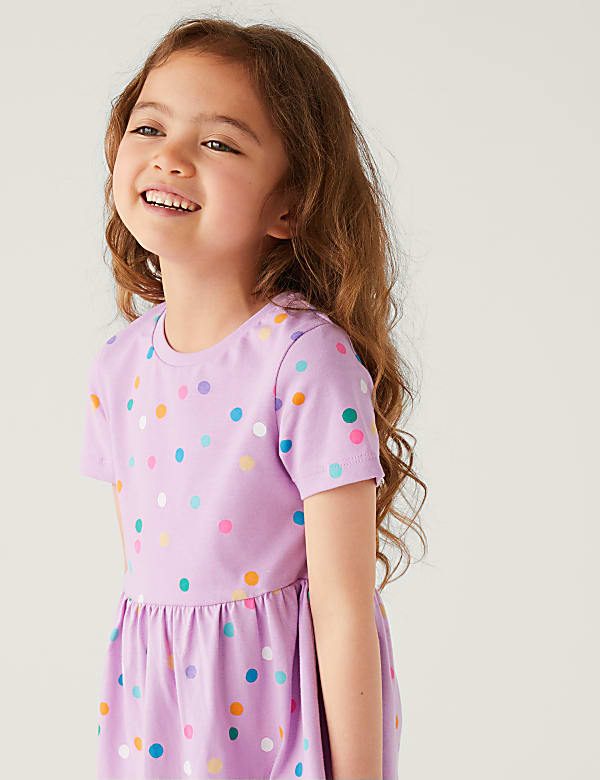 Pure Cotton Spotted Dress (2-8 Yrs)