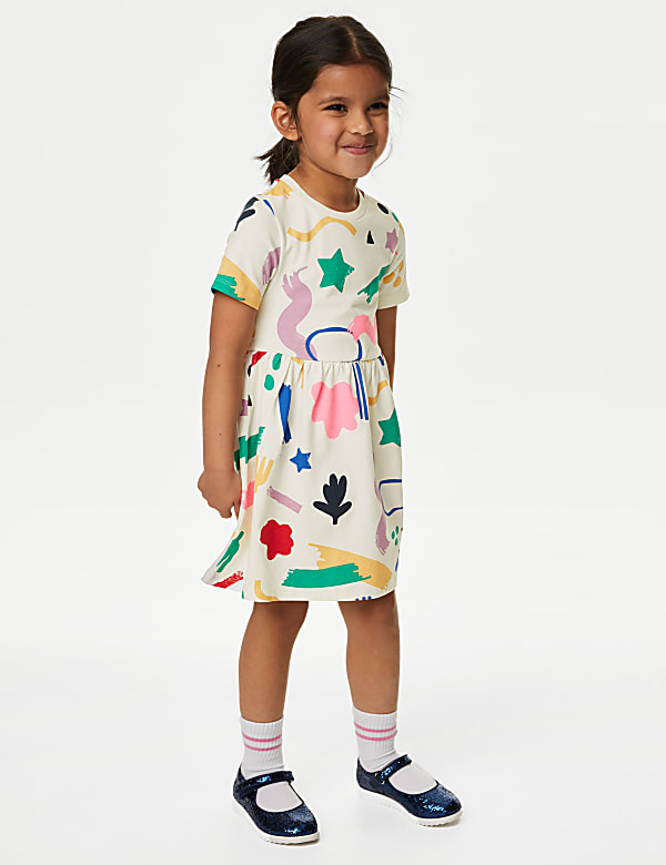 Pure Cotton Abstract Print Dress 2 8 Yrs MULTI Dresses M S FI