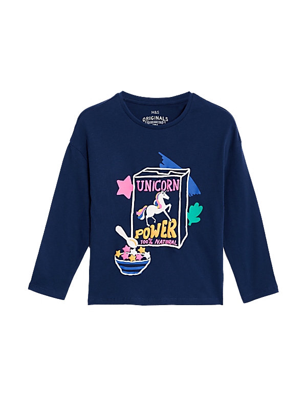 Pure Cotton Unicorn Printed Round Neck Top