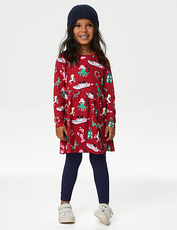 Pure Cotton Christmas Print Dress (2-8 Yrs)