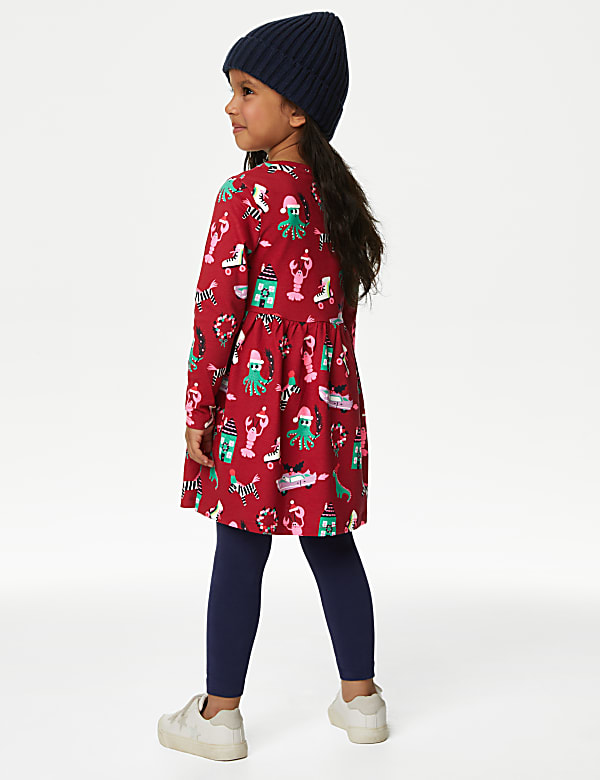 Pure Cotton Christmas Print Dress (2-8 Yrs)