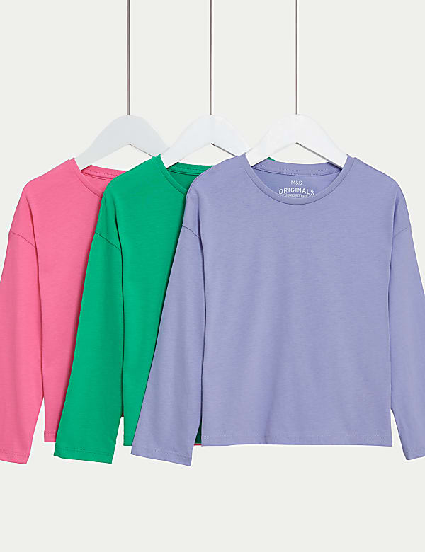 3pk Pure Cotton Plain Tops 2 8 Yrs MULTI Tops M S CY