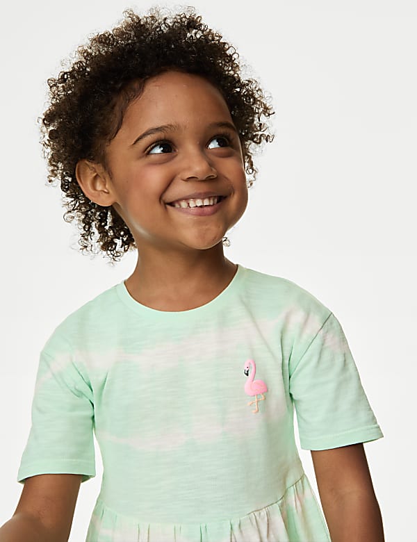 Pure Cotton Striped Flamingo Dress (2-8 Yrs)