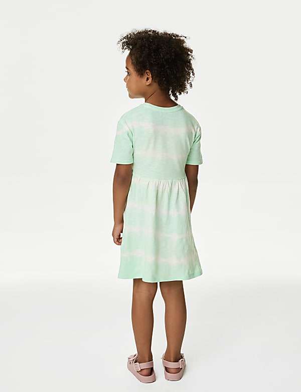 Pure Cotton Striped Flamingo Dress (2-8 Yrs)