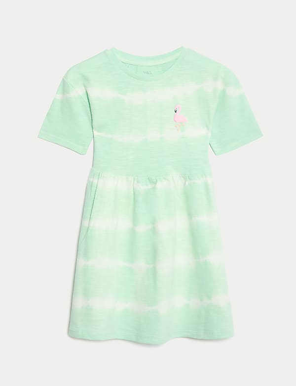 Pure Cotton Striped Flamingo Dress (2-8 Yrs) - FR
