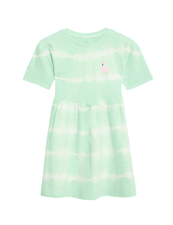 Pure Cotton Striped Flamingo Dress (2-8 Yrs)