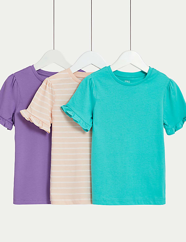 3pk Pure Cotton Frill T-Shirts (2-8 Yrs) - AT