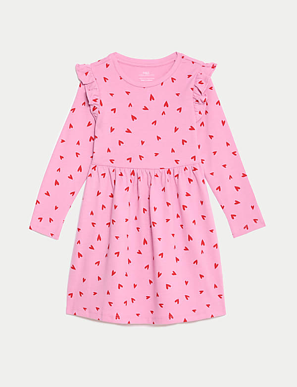 Pure Cotton Heart Frill Sleeve Dress (2-8 Yrs) - CZ