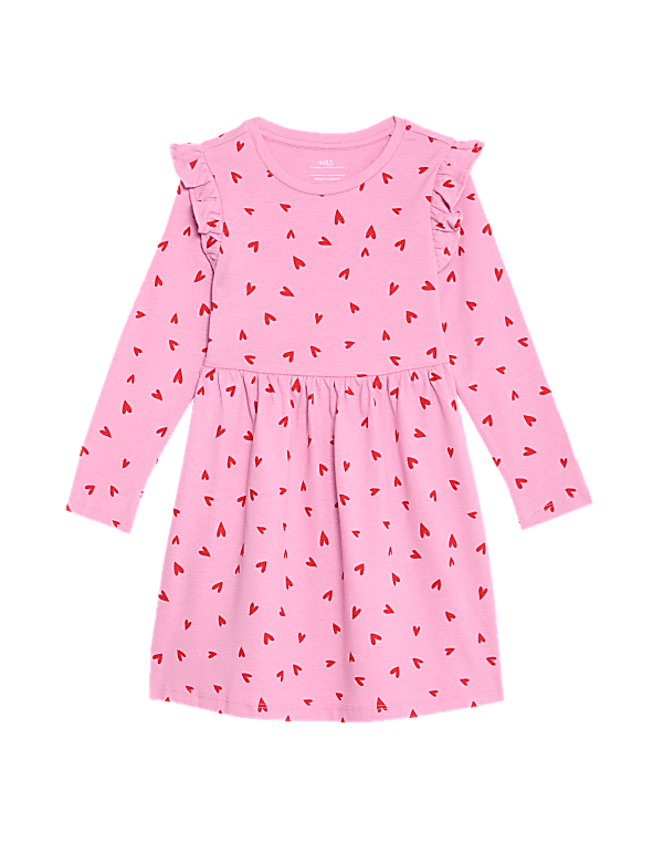 Pure Cotton Heart Frill Sleeve Dress (2-8 Yrs)