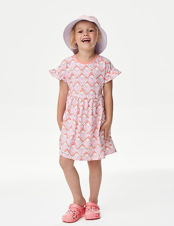 Pure Cotton Heart Print Dress (2-8 Yrs) - BG