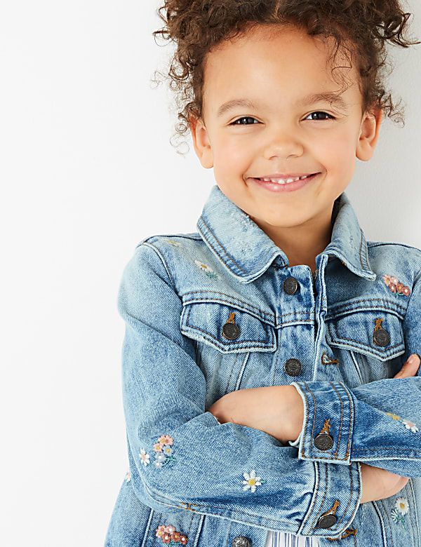 Denim Floral Embroidered Jacket