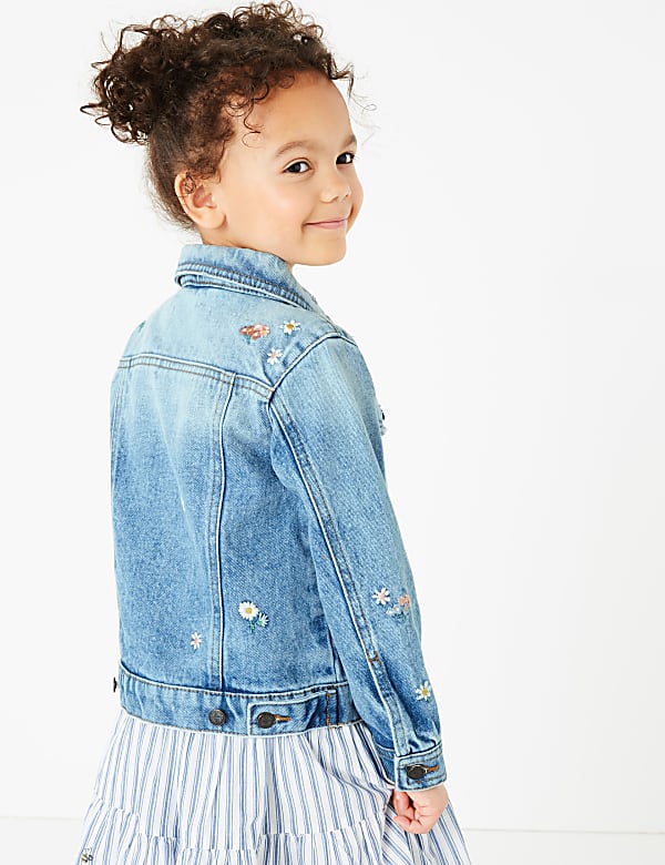Denim Floral Embroidered Jacket