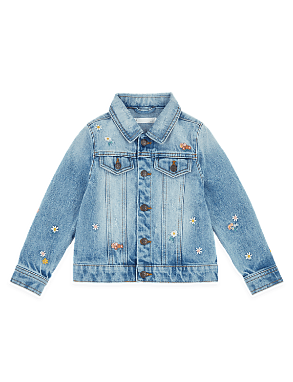 Denim Floral Embroidered Jacket