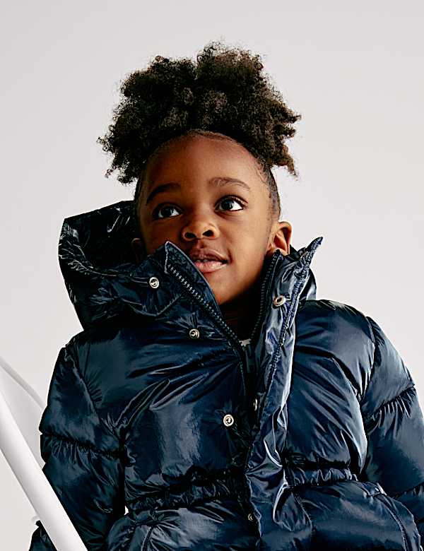 מעיל פארקה מטאלי אסוף במותניים עם קפוצ'ון (2-&rlm;8 שנים) - IL