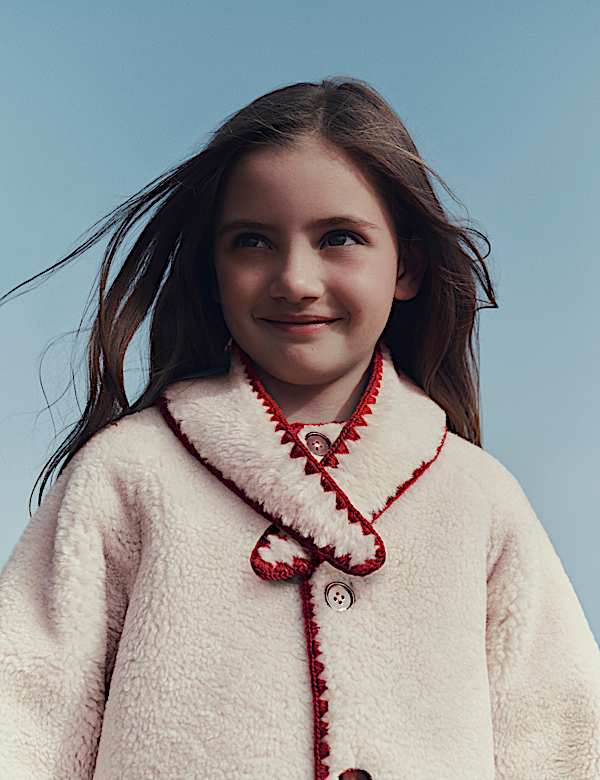 סט 2 חלקים של מעיל וצעיף צמריריים עם תיפורים בקצוות (2‏-10 שנים) - IL