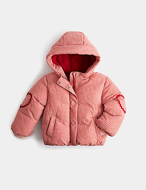 Gingham Hooded Puffer Coat (2-8 Yrs)