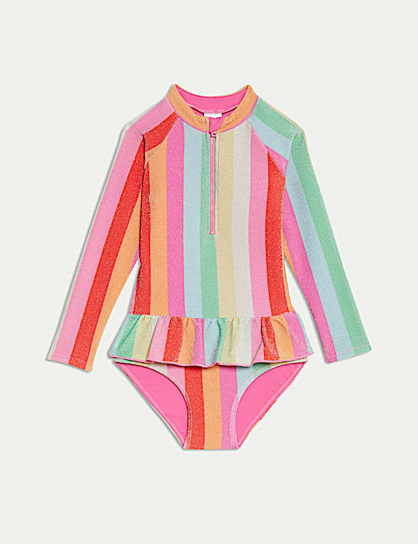 Striped Long Sleeve Frill Swim Suit (2-8 Yrs) - KG
