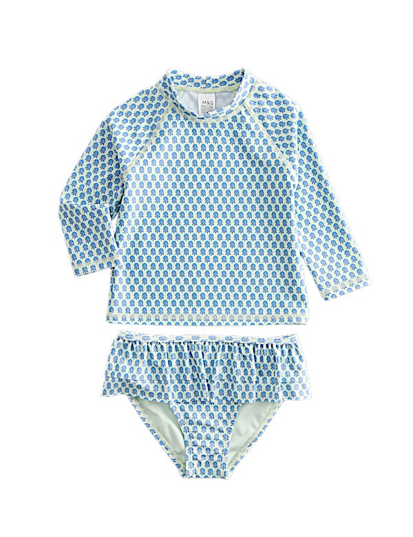 2 Piece Floral Block Print Swim Set (2-8 Yrs)