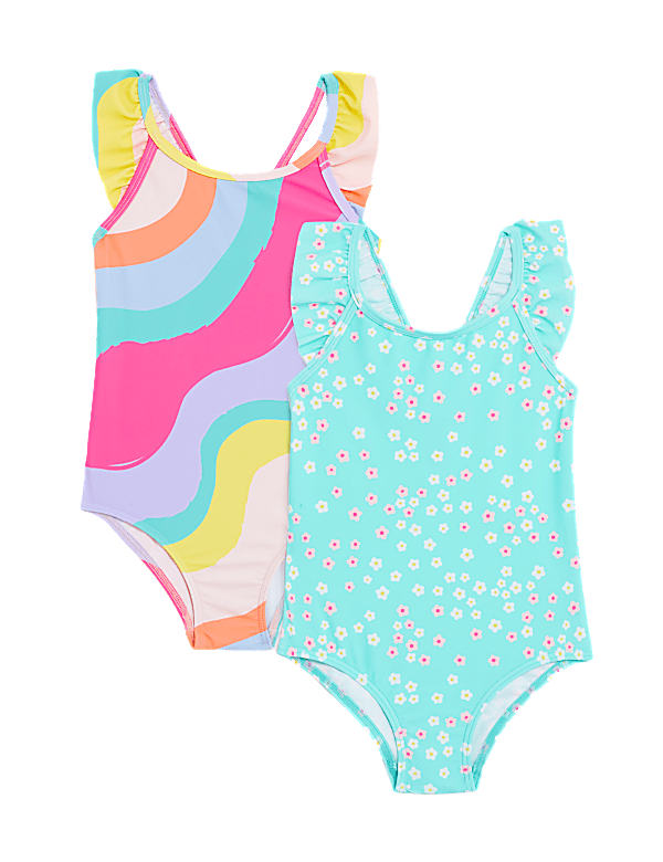 2pk Striped & Floral Swimsuits