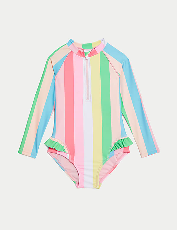 Maillot de bain à manches longues, imprimé et volants (du 2 au 8&nbsp;ans) - BE