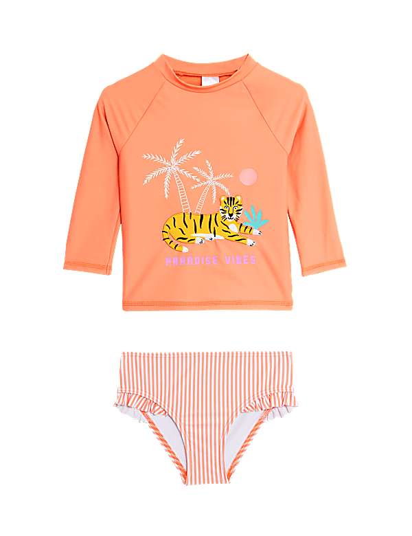 2pc Tiger Long Sleeve Rash Vest Swim Set (2-8 Yrs)