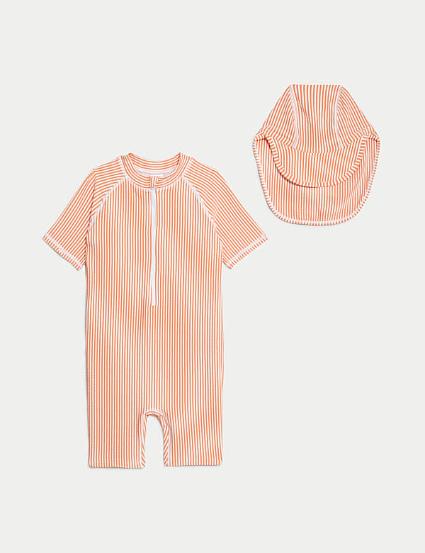 2pc Seersucker Swimsuit and Hat Set (2-8 Yrs) - AT