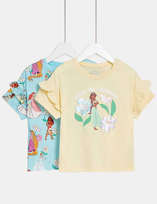 2pk Pure Cotton Disney Princess T Shirts 2 8 Yrs