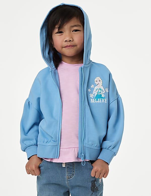 Sweat en coton a capuche fermeture a glissiere et motif La Reine Des Neiges de Disney du 2 au 8 ans BLUE Sweats a capuche M S LU