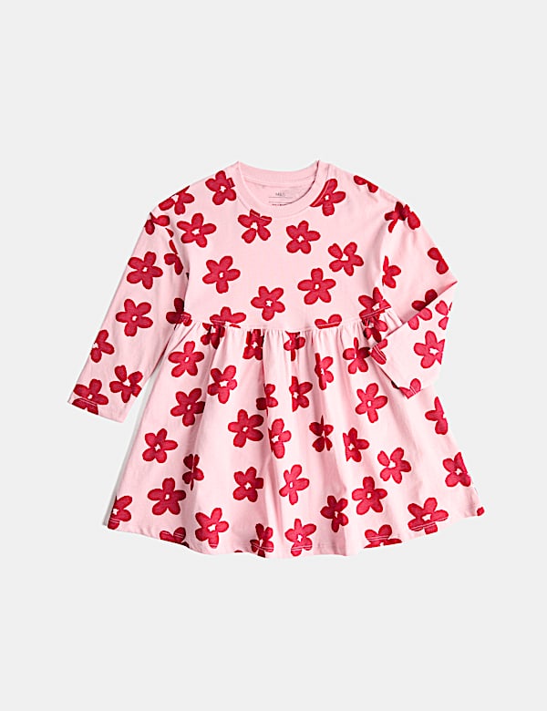 Pure Cotton Flower Jersey Dress (2-8 Yrs) - PL