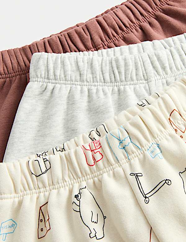 3 Pack Cotton Rich Bear Print Joggers (0-3 Yrs)