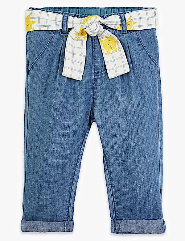 Pure Cotton Belted Jeans (0-3 Yrs)