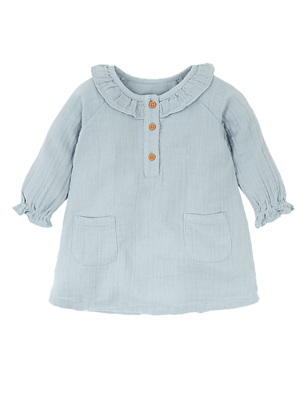Cotton Frill Collar Woven Dress (0-3 Yrs)