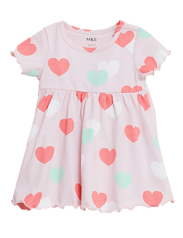 Pure Cotton Heart Print Dress (0 - 3  Yrs)