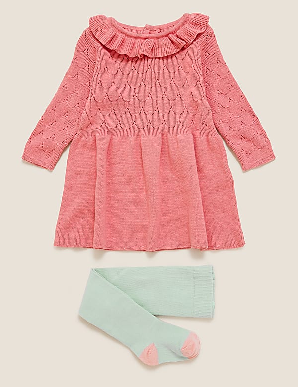 2pc Cotton Knitted Dress Outfit (0-3 Yrs)