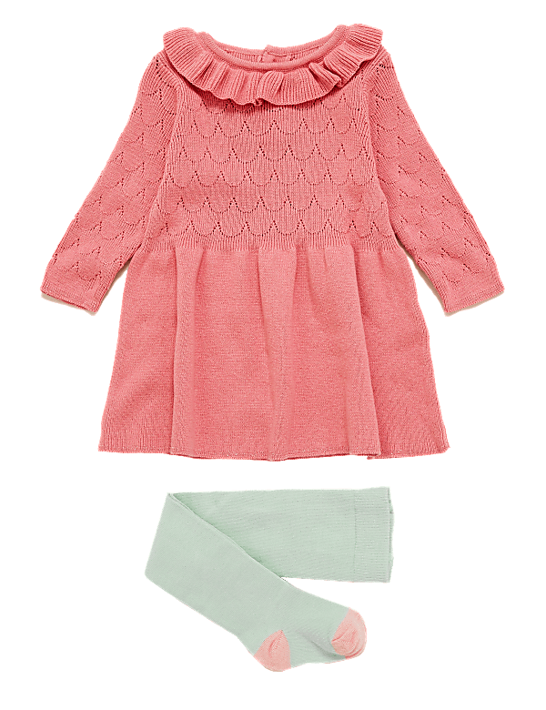 2pc Cotton Knitted Dress Outfit (0-3 Yrs)
