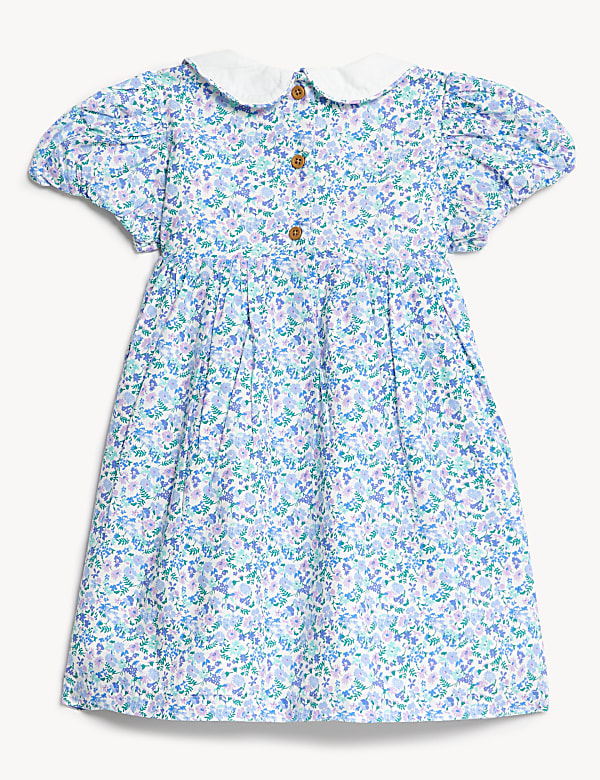 Cotton Blue Ditsy Collar Dress