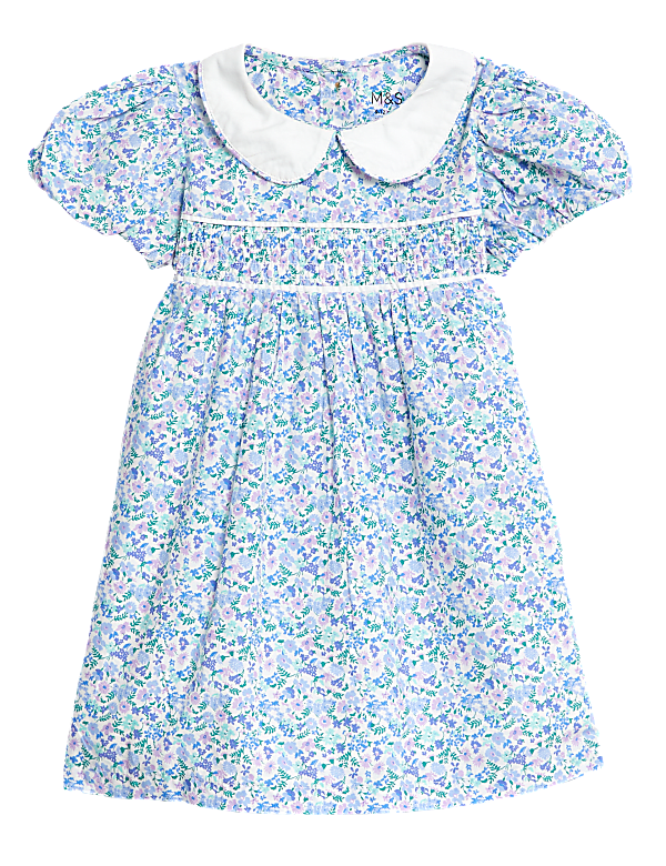 Cotton Blue Ditsy Collar Dress