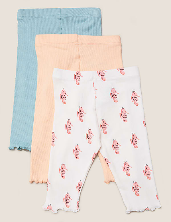 3pk Cotton Seahorse Leggings (0-3 Yrs)