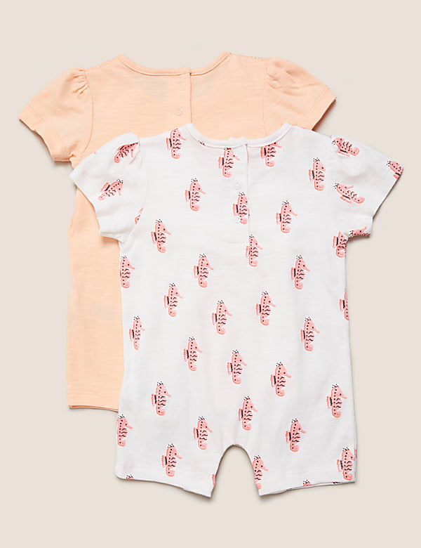 2pk Pure Cotton Seahorse Print Rompers