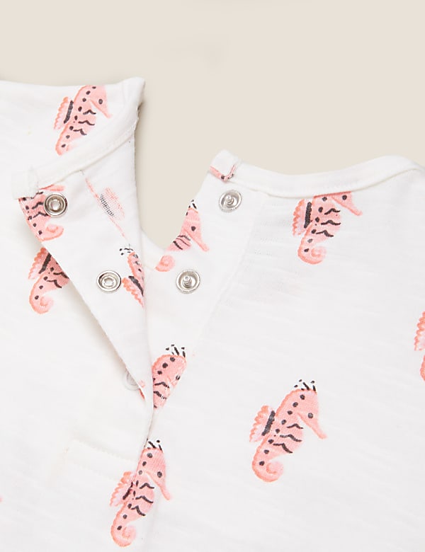 2pk Pure Cotton Seahorse Print Rompers