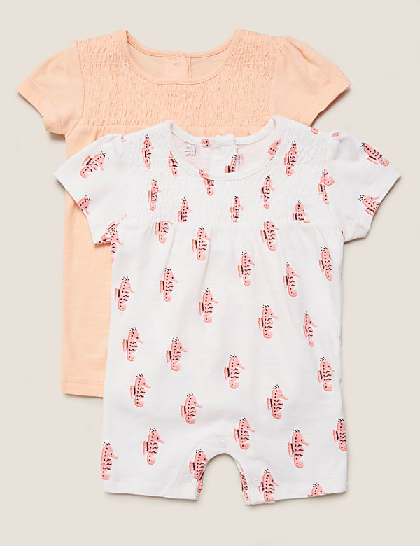 2pk Pure Cotton Seahorse Print Rompers