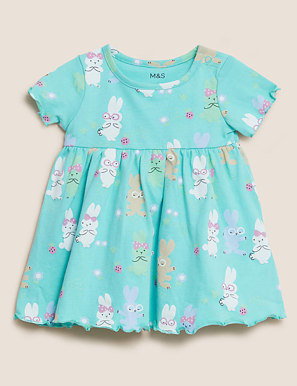 Pure Cotton Rabbit Print Dress (0-3 Yrs)