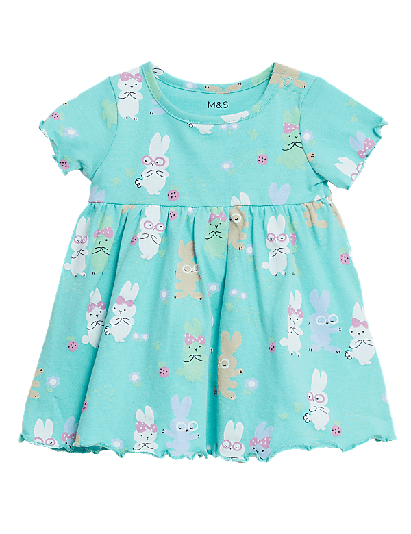 Pure Cotton Rabbit Print Dress (0-3 Yrs)