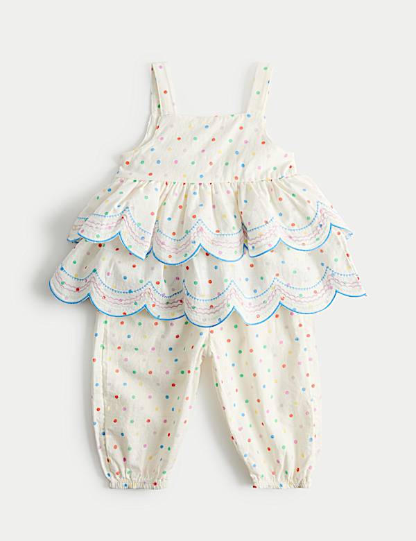 2 Piece Pure Cotton Spotty Top and Trousers (0-5 Years)