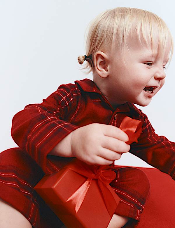 Pijama navide&ntilde;o 100 % algod&oacute;n de cuadros para beb&eacute; (0-3 a&ntilde;os) - ES