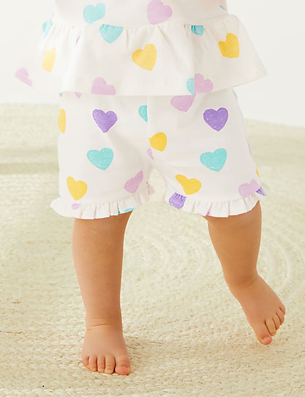 Pure Cotton Heart Print Frill Shorts
